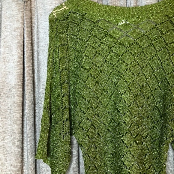 Cache Green Metallic Dolman Sleeve Open Crochet Knit Banded Bottom Top Size XS - Picture 8 of 10